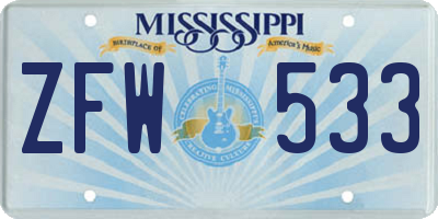 MS license plate ZFW533