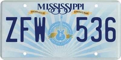 MS license plate ZFW536