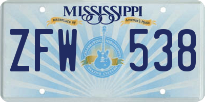 MS license plate ZFW538