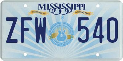 MS license plate ZFW540