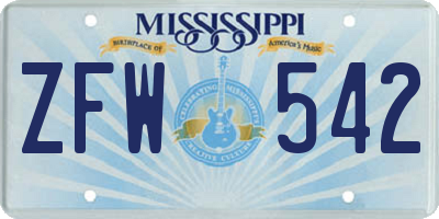 MS license plate ZFW542