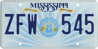 MS license plate ZFW545