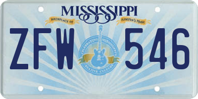 MS license plate ZFW546