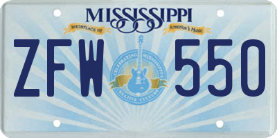 MS license plate ZFW550