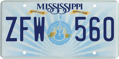 MS license plate ZFW560