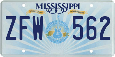 MS license plate ZFW562