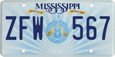 MS license plate ZFW567