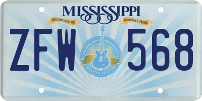 MS license plate ZFW568