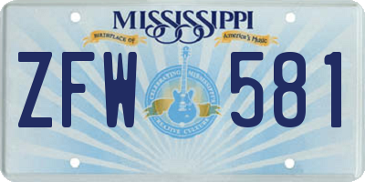 MS license plate ZFW581