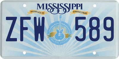MS license plate ZFW589