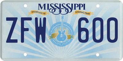 MS license plate ZFW600