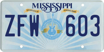 MS license plate ZFW603