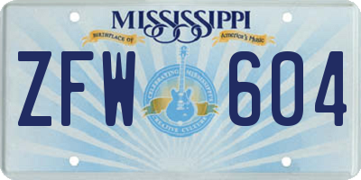 MS license plate ZFW604