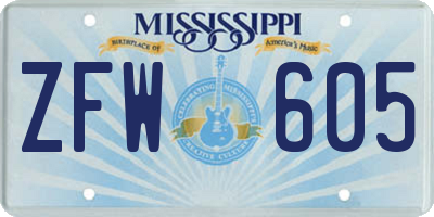 MS license plate ZFW605