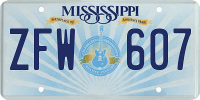 MS license plate ZFW607