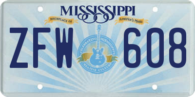 MS license plate ZFW608