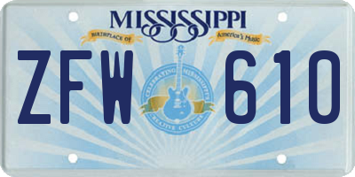 MS license plate ZFW610