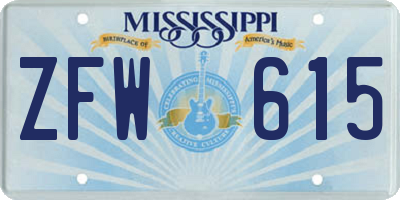 MS license plate ZFW615