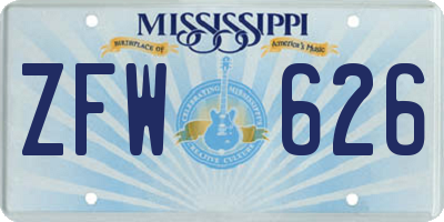 MS license plate ZFW626