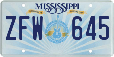 MS license plate ZFW645