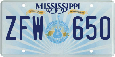 MS license plate ZFW650