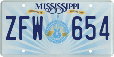MS license plate ZFW654