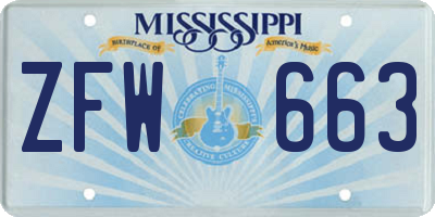 MS license plate ZFW663