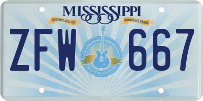 MS license plate ZFW667