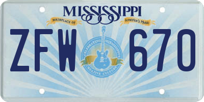 MS license plate ZFW670