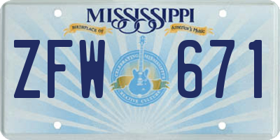 MS license plate ZFW671