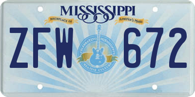 MS license plate ZFW672