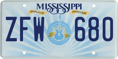 MS license plate ZFW680