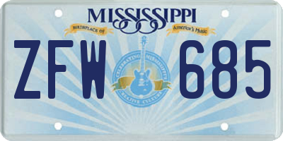 MS license plate ZFW685