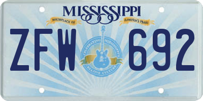 MS license plate ZFW692