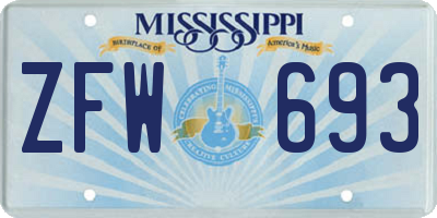 MS license plate ZFW693