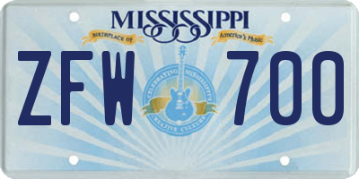 MS license plate ZFW700