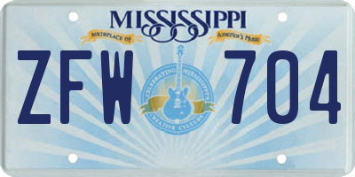 MS license plate ZFW704