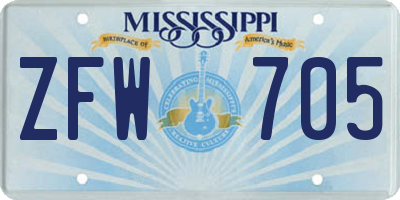 MS license plate ZFW705