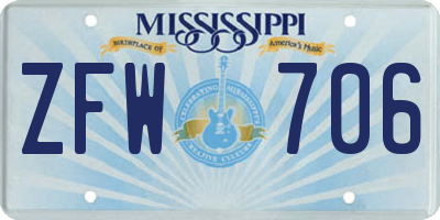 MS license plate ZFW706