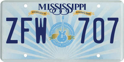 MS license plate ZFW707