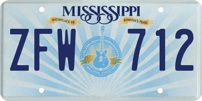 MS license plate ZFW712
