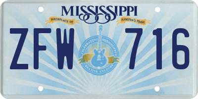 MS license plate ZFW716