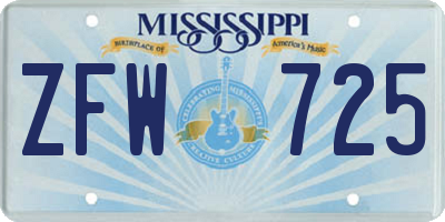 MS license plate ZFW725
