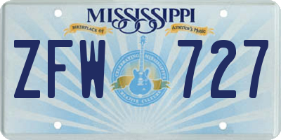 MS license plate ZFW727