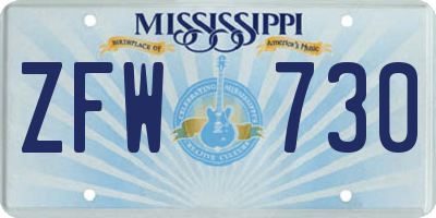 MS license plate ZFW730