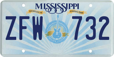 MS license plate ZFW732