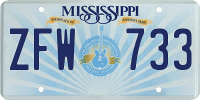MS license plate ZFW733