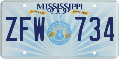 MS license plate ZFW734