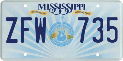 MS license plate ZFW735
