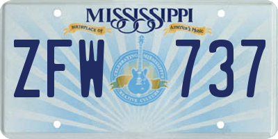 MS license plate ZFW737